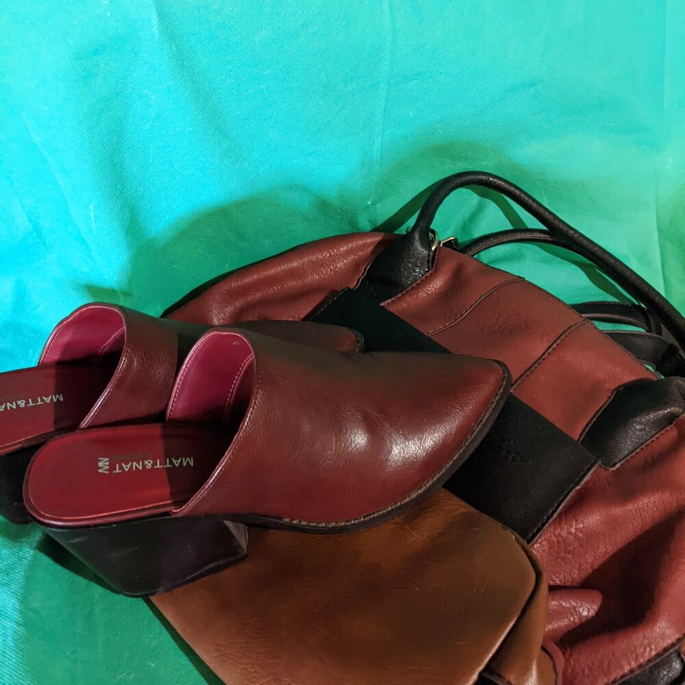 Matt and Nat leather mules with Liz Claiborne purse.